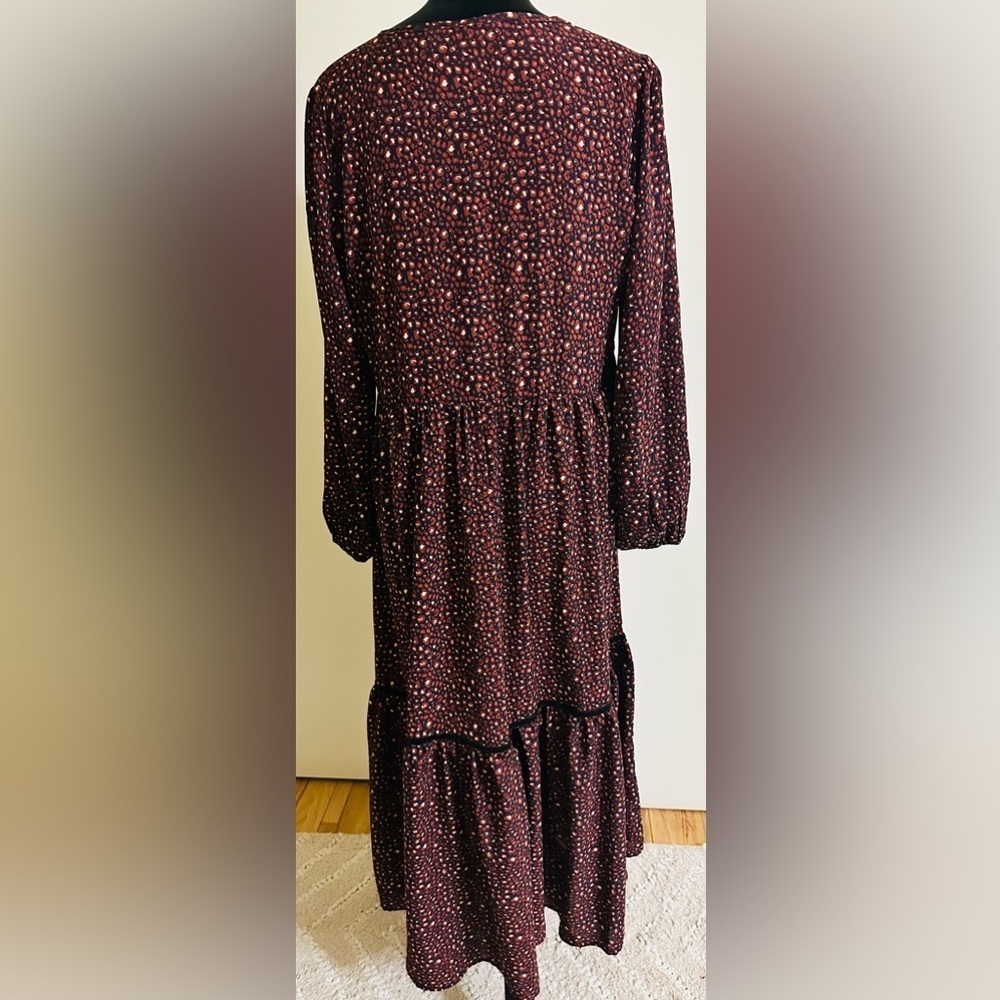 RusttyDustty Tie Neck Tiered Ruffled Smock Midi Dress - Size L - Picture 5 of 6